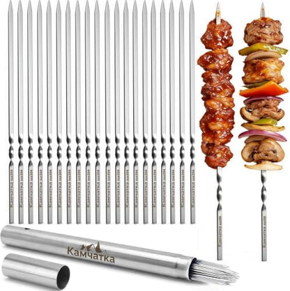 25 Pack Flat Non-Slip Stainless Steel Skewers