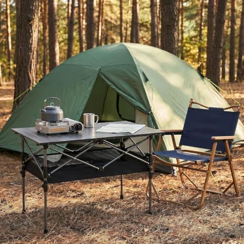 Aoran Folding Camping Table,Portable Adjustable Height Roll Up Table with Mesh Storage Net & Carry Bag,Lightweight Picnic Table for Tailgate Outdoor Backyard BBQ Patio