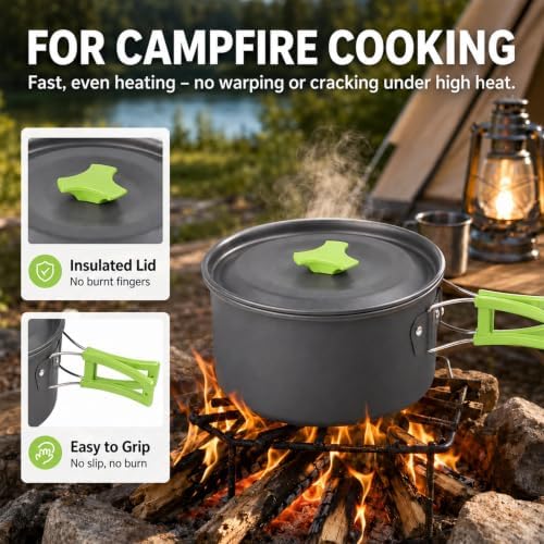 aiGear Camping Cookware with Pot Pan Kettle Cutlery Tableware 1-2 People