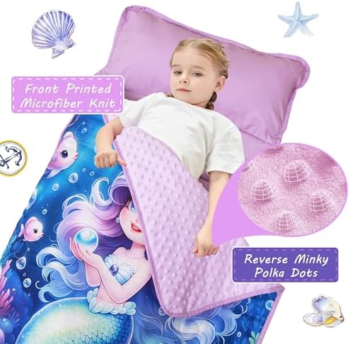 Lasoftan Toddler Nap Mat with Pillow and Blanket, Extra Large Rolled Napping Mats,Slumber Bags for Boys Girls,Kids Sleeping Bag for Daycare, Preschool Travel Camping