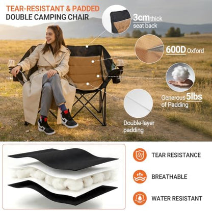 700LBS 2-Person Heavy Duty Double Camping Chair Loveseat Brown