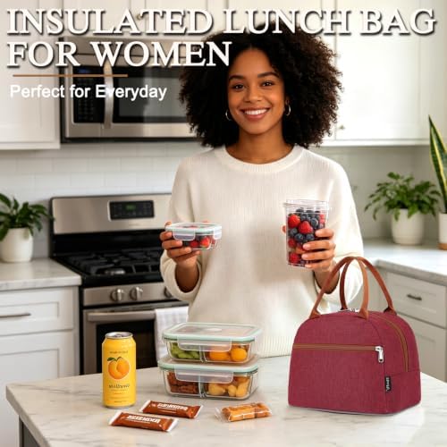FlowFly Insulated Lunch Cooler Bag - Tote Bag Organizer for Women/Men, Red