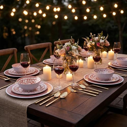 Melamine Dinnerware Sets,12 Pcs Plates and Bowls Set - Light Pink