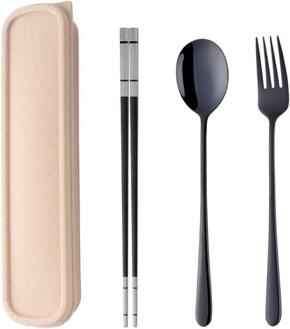 3 PCS Outdoor Flatware Set Fork Spoon Chopsticks/Travel Flatware Set with a Case