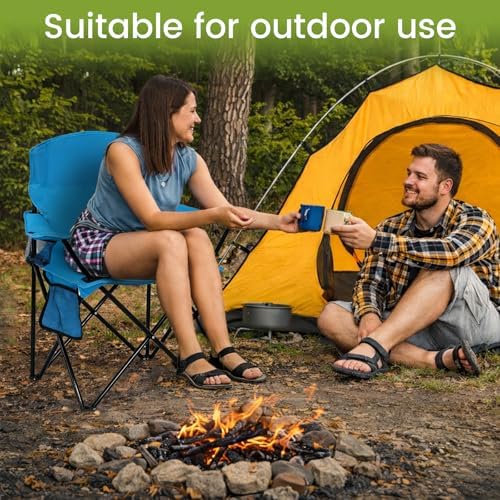 Folding Camping Chair with Cup Holder & Side Storage Bag 300lbs Capacity Lightweight High Back Portable for Beach, Picnic, Sport, Blue