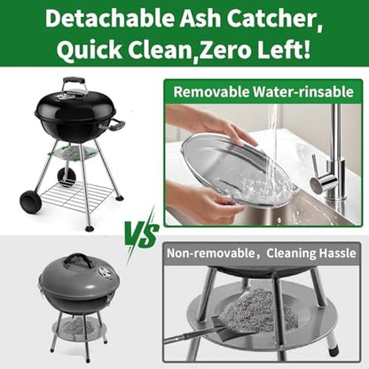 BEAU JARDIN Premium 18 Inch Charcoal Grill for Outdoor Cooking Barbecue Camping BBQ Coal Kettle Grill Tailgating Portable Heavy Duty Round with Thickened Grilling Bowl with Wheels