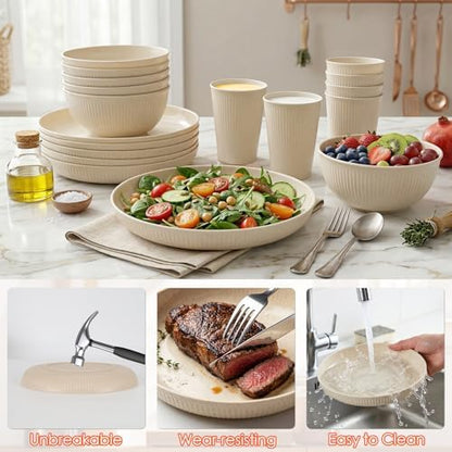 Plastic Dinnerware Sets for 6 People 18pcs Camping Plates and Bowls Set