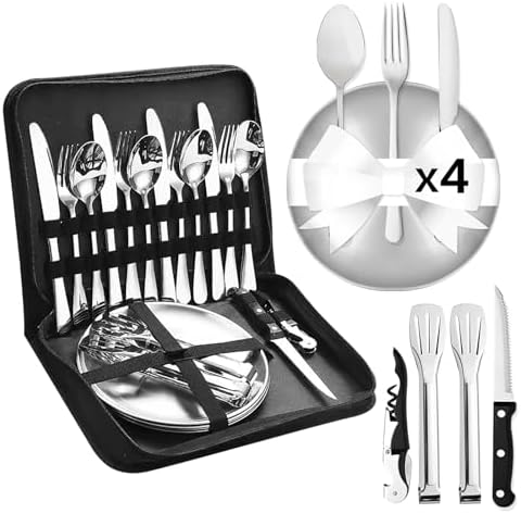 Camping Utensils, Camping Essentials 2-4 Person 11pcs/21PCS with Spoons Plates Forks Knives Travel Utensils with Case, Accessories Set for Grill Outdoor Car Picnic Essentials