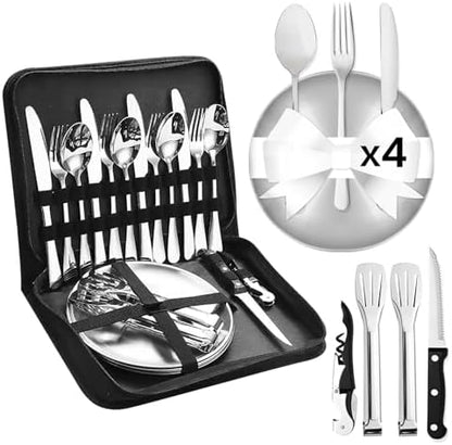 Camping Utensils, Camping Essentials 2-4 Person 11pcs/21PCS with Spoons Plates Forks Knives Travel Utensils with Case, Accessories Set for Grill Outdoor Car Picnic Essentials