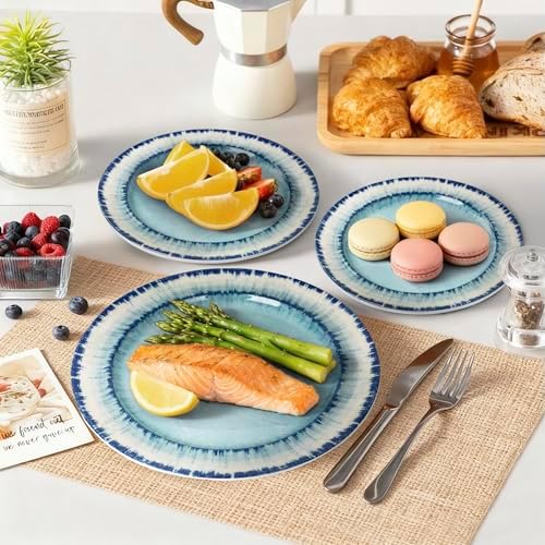 AELS Melamine Salad Plates Set of 6, 11 inch Serving Dishes for Indoor and Outdoor Use, Dishwasher Safe, Lightweight Unbreakable, BPA Free, Light Blue
