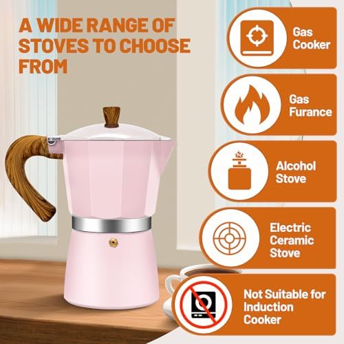 3 Cup Aluminum Espresso Stovetop Moka Pot Express Coffee Maker Percolator Italian Classic Mocha Coffee Machine for Italian and Cuban Cafe Brewing for Home & Camping 150ml 5oz