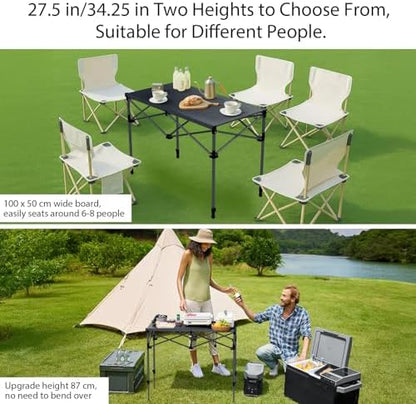 Anbte 34.2” Tall Folding Camping Table, Aluminum Portable, 39” X 20”, Black