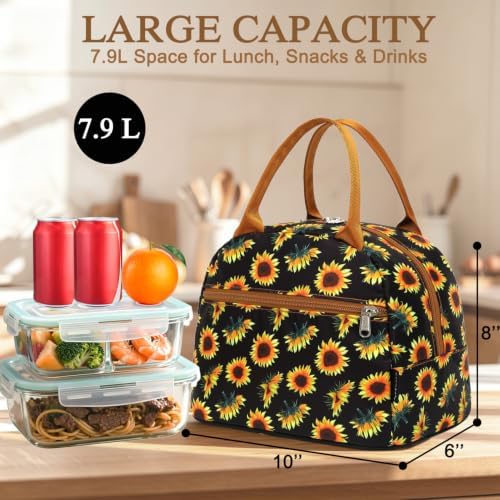 FlowFly Insulated Lunch Cooler Bag - Tote Bag Organizer for Women/Men, SunFlower