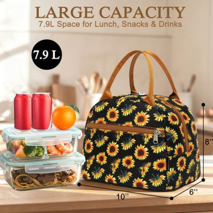 FlowFly Insulated Lunch Cooler Bag - Tote Bag Organizer for Women/Men, SunFlower