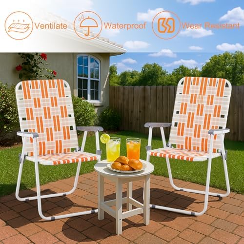 Outvita Webbed Lawn Chairs Set of 2, Easy Open & Lightweight Orange