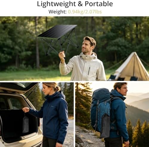 Anbte Small Folding Camping Table, Ultralight Aluminum, 44 lb Capacity