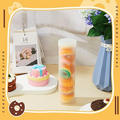 Suclain 6 Pieces Cylinder Cracker Containers Saltine Sleeve Storage Container Plastic Cracker Keeper with Lid Airtight Spaghetti Cookie Holder for Food Pantry Cereal Chips