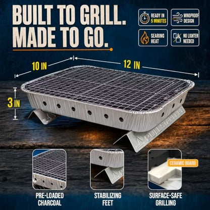 Pull Start Fire Grill, Natural Hardwood Charcoal, Portable 3hr Burn, 1 Pack