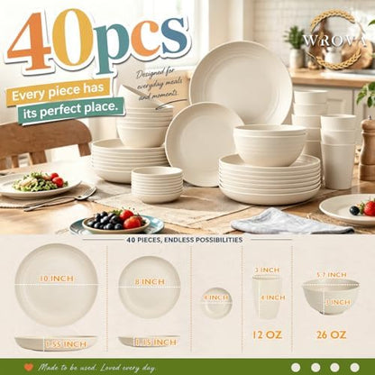 Wrova Unbreakable Plates Bowls and Cups Set, Wheat Straw Dinnerware Sets