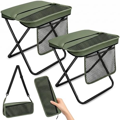 2 Pcs XL Foldable Backpack Stool for Adults, 14.2" Wide Seat & Knee-Friendly Folding Stool Pocket Chair, Portable Chairs, Heavy Duty Collapsible Camping Seat for Fishing Travel - Green