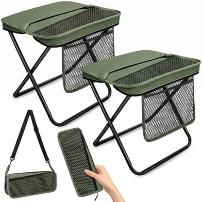 2 Pcs XL Foldable Backpack Stool for Adults, 14.2" Wide Seat & Knee-Friendly Folding Stool Pocket Chair, Portable Chairs, Heavy Duty Collapsible Camping Seat for Fishing Travel - Green