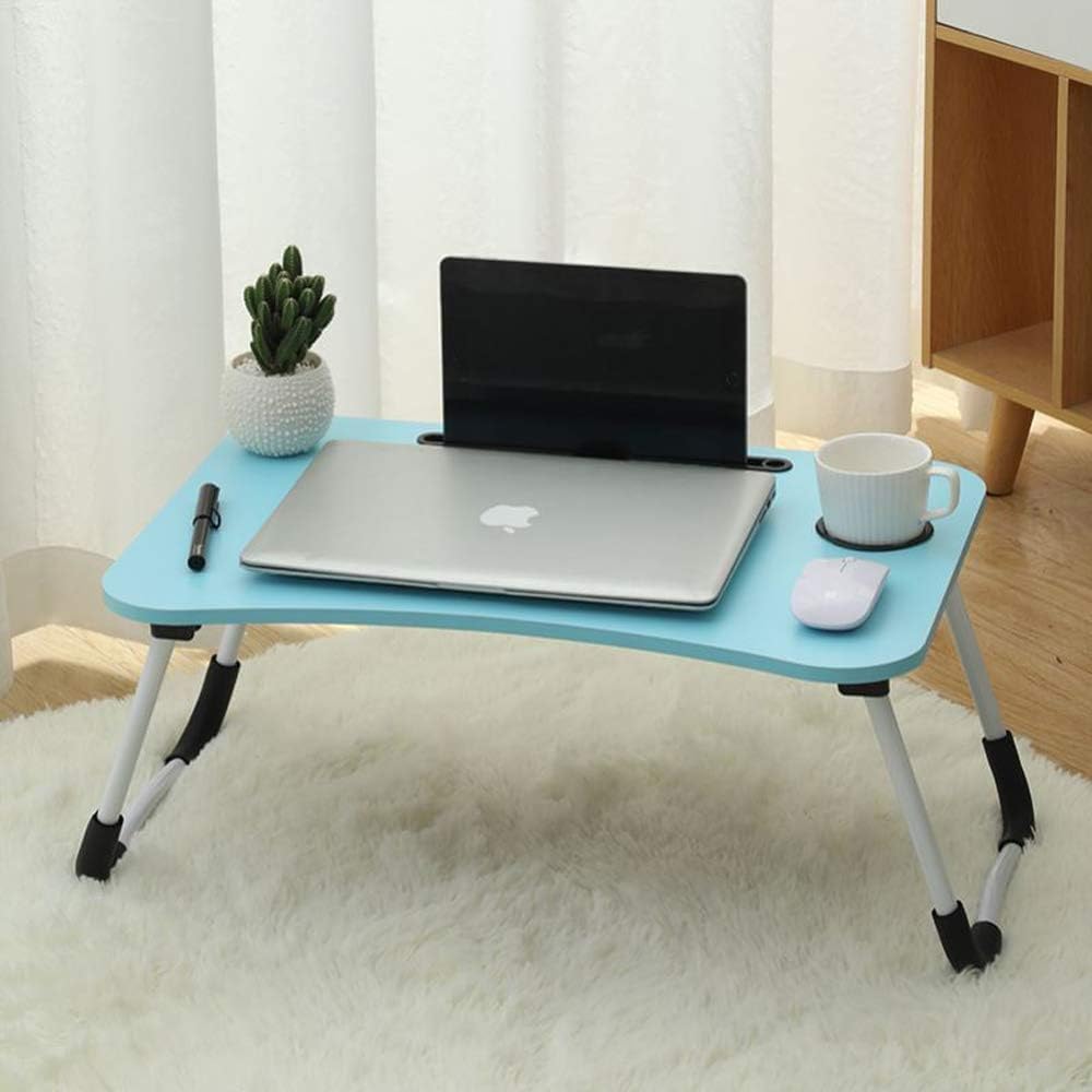 Lap Desk with Storage Drawer, Cup and Tablet Holder, Bed Tray Table, Foldable Laptop Desk, Laptop Stand for Working, Writing, Gaming and Drawing (23.6", Blue)