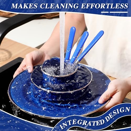 Nuogo 24 Pcs Camping Dinnerware Enamel Mugs Plates Bowls Utensils, Blue