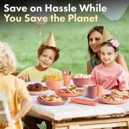 FOODLE Wheat Straw Dinnerware Set - Non-Toxic Kids Plates and Bowls Sets