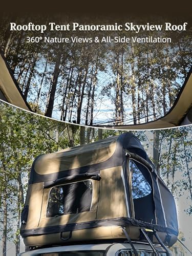 MC TOMOUNT Inflatable Rooftop Tent for Camping, Roof Top Truck Tent with Detachable Mattress, Panoramic Skylight & Ladder, Easy Setup Blow Up 2-3 Person Canvas Roof Tent for Car SUV Jeep Van