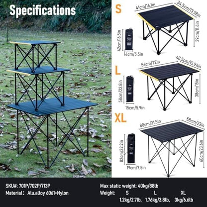 iClimb Ultralight Compact Camping Folding Table (Reinforced Black - L)