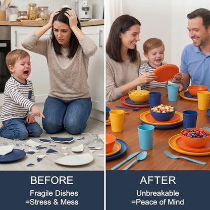 56 Piece Dinnerware Set for 8, Unbreakable Plates and Bowls Sets