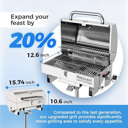 Halbtrocken Stainless Steel Marine Gas Grill with Rod Holder Mount & Cover