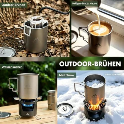 THTYBROS Titanium Cup Ultralight Camping Mug with Foldable Handle & Lid, Pure Titanium Cookware for Outdoor Hiking, Backpacking, Picnic, and Campfire