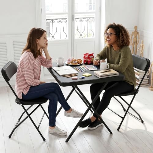 27'' Square Folding Table, Foldable Table No Assembly 400lbs Weight Capacity, Heavy Duty Portable Picnic Card Table for Camping, Patio, Dining, Indoor, Outdoor(Black, 2 Pack)