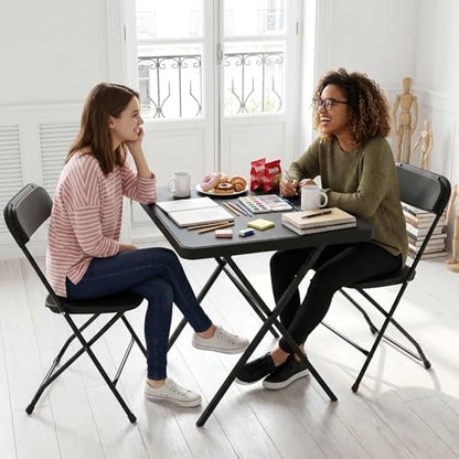27'' Square Folding Table, Foldable Table No Assembly 400lbs Weight Capacity, Heavy Duty Portable Picnic Card Table for Camping, Patio, Dining, Indoor, Outdoor(Black)