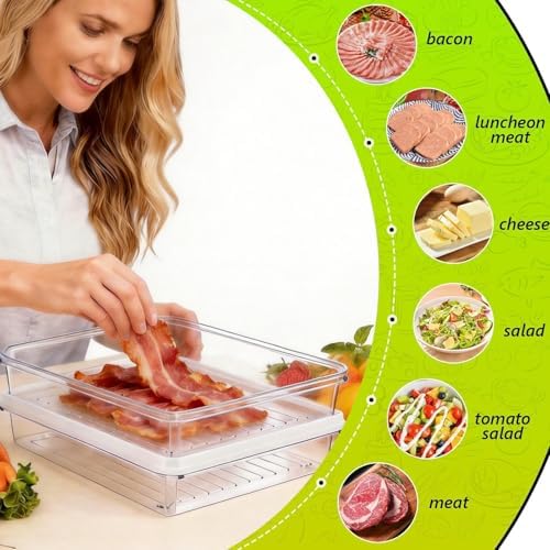 3pcs Large Deli Meat Container with Lids for Bacon Cold Cuts Storage