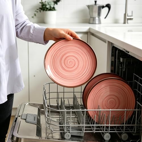 Melamine Dishware Sets, Unbreakable Dinnerware Sets for 4, Pink Swirled