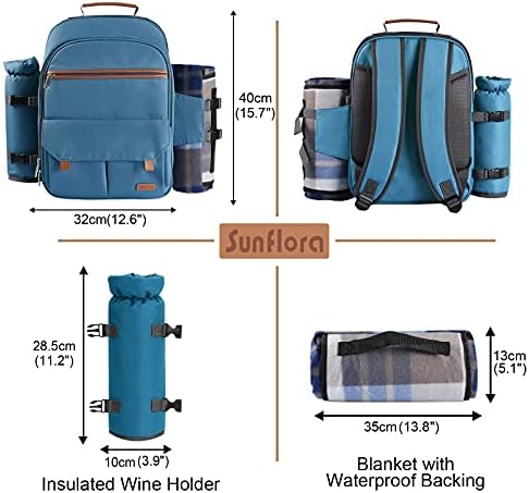 Sunflora Picnic Backpack for 4 Person Set Pack with Insulated Waterproof Pouch for Family Outdoor Camping(Light Blue)
