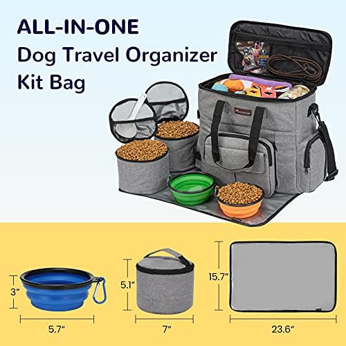 Modoker Dog Travel Organizer with 2 Collapsible Bowls for Supplies & Accessories, Airline Approved Dog Tote Pet Travel Bag with 2 Travel Food Container