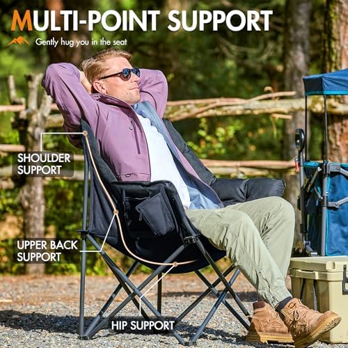 Portal Oversized Padded Camping Chair 2 Pack,350 lbs Folding Chairs Outdoor, Black