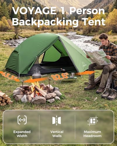 ATEPA Voyage 1-2 Backpacking Tent, Ultralight 20D SilNylon 4 Season Camping Tent, 4000mm Waterproof Freestanding Tent with Expandable Vestibule for Hiking, Bikepacking & Mountaineering