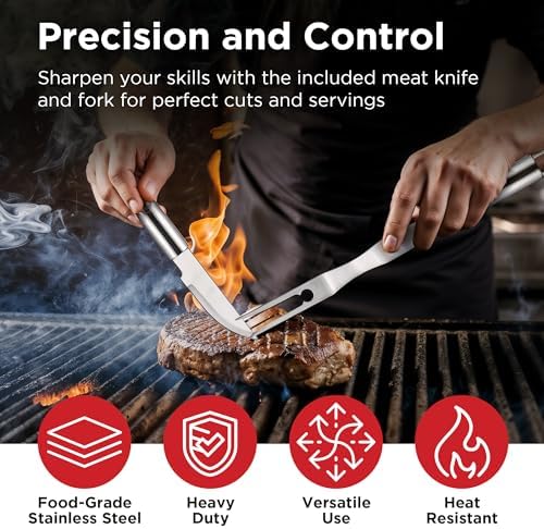 Kaluns 32 Psc Grilling Accessories, Dad Gifts for Fathers Day, Heavy Duty Stainless Steel Grill Set BBQ Grill Accessories for Outdoor Grill with Aluminum Case and Apron, Best Gifts for Men