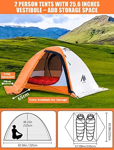 AYAMAYA 4 Season Waterproof 2 Person Backpacking Tent with Aluminum Poles