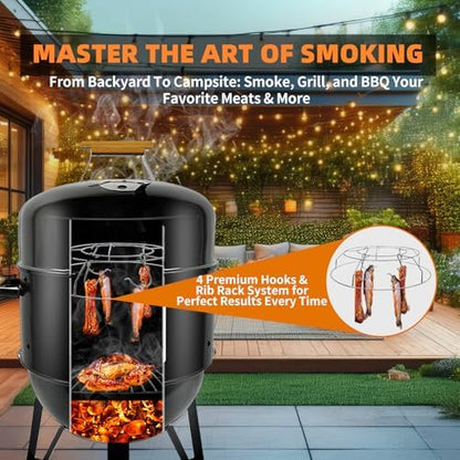 Realcook BBQ Charcoal Smoker Grill: Heavy Duty 17 Inch Vertical
