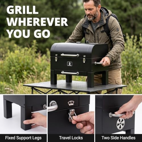 Portable Charcoal Grill, 18 In. Outdoor BBQ Smoker, Cover Included