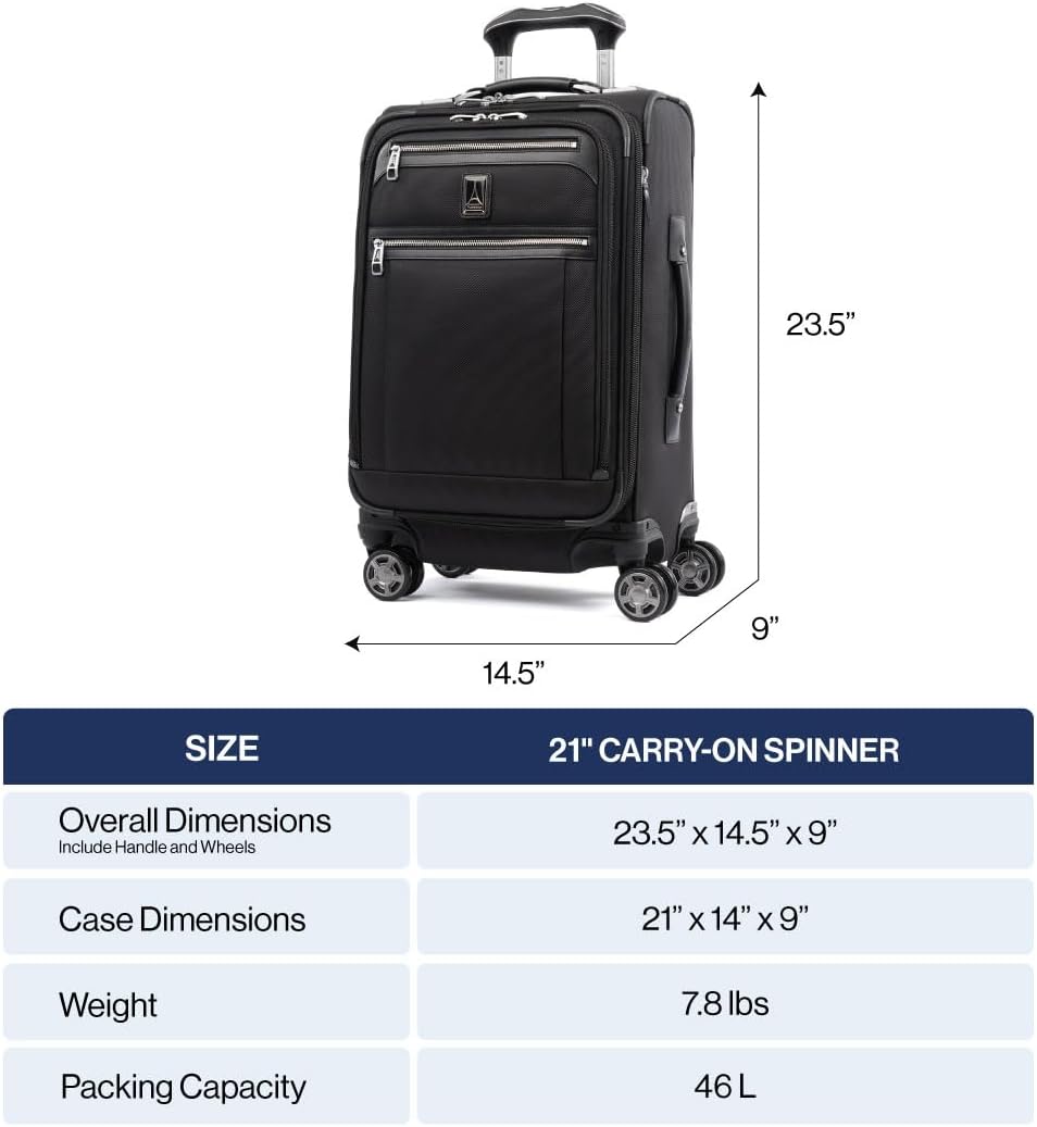 Travelpro Platinum Elite Softside Expandable Carry on Luggage, 8 Wheel Spinner Suitcase, USB Port, Suiter, Men and Women, Vintage Grey, Carry On 21-Inch