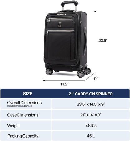 Travelpro Platinum Elite Softside Expandable Carry on Luggage, 8 Wheel Spinner Suitcase, USB Port, Suiter, Men and Women, Pilot Green, Carry On 21-Inch