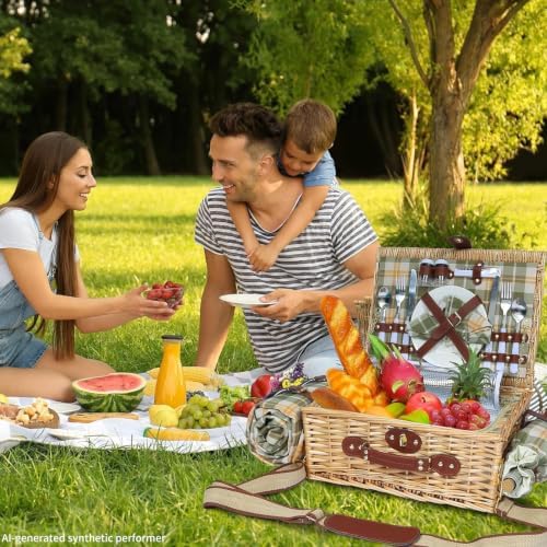 Picnic Basket for 2 with Blanket and Wine Pouch for Couples