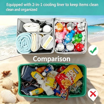 2-in-1 Cooler Organizer Insert for X Large Bogg Bag Accessories, Portable Leak-Proof PEVA Insulated Cooler & Mesh Storage Bag Divider, Ideal Beach Rubber Tote Gift for Travel & Picnic