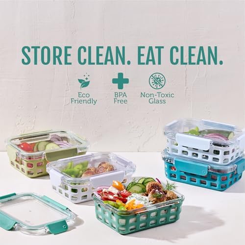 Ello Duraglass 3.4 Cup Glass Meal Prep Containers, 10 Pc, 5 Pack,Olive Tree